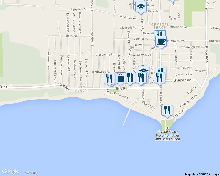 map of restaurants, bars, coffee shops, grocery stores, and more near 413 Oakwood Avenue in Fort Erie
