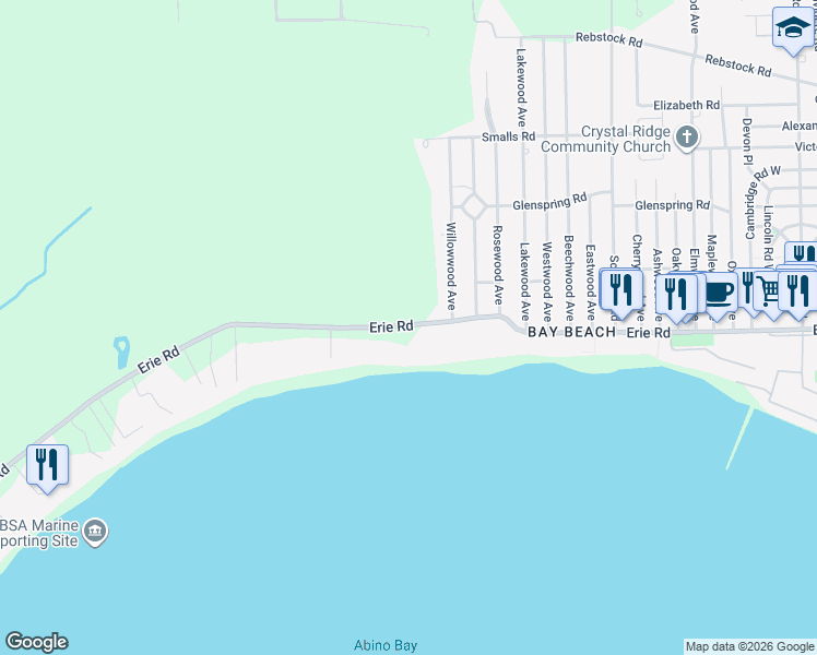 map of restaurants, bars, coffee shops, grocery stores, and more near 4353 Erie Road in Fort Erie