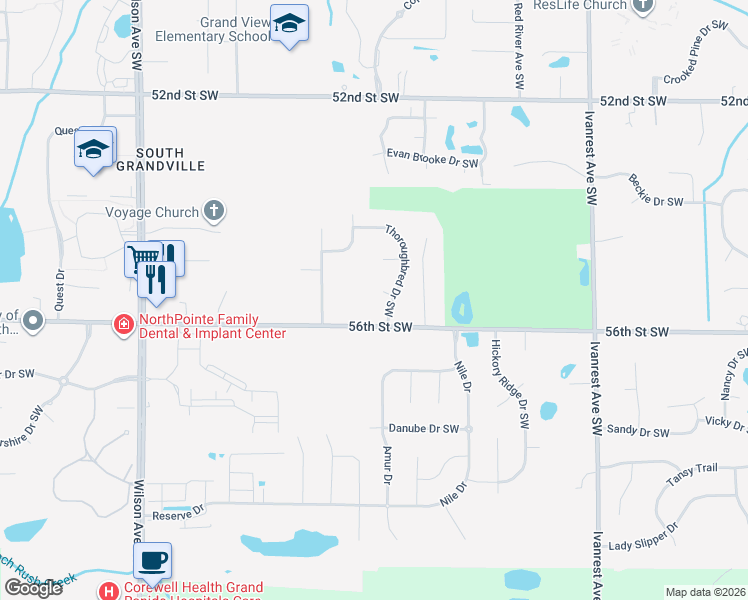map of restaurants, bars, coffee shops, grocery stores, and more near 3580 Friesian Ct SW in Wyoming
