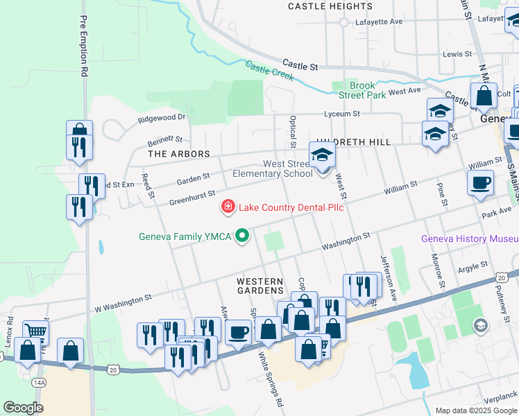 map of restaurants, bars, coffee shops, grocery stores, and more near 374 William Street in Geneva
