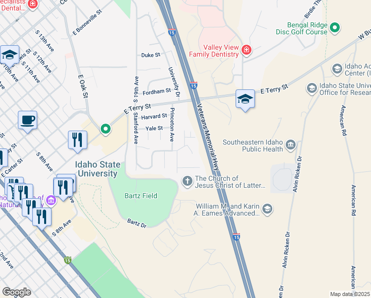 map of restaurants, bars, coffee shops, grocery stores, and more near 131 Drake Avenue in Pocatello