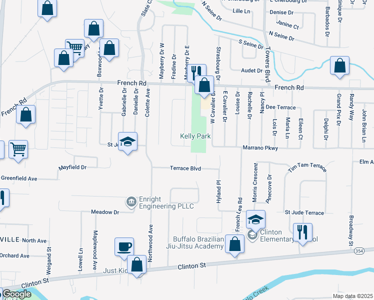 map of restaurants, bars, coffee shops, grocery stores, and more near 146 Judith Dr in Buffalo