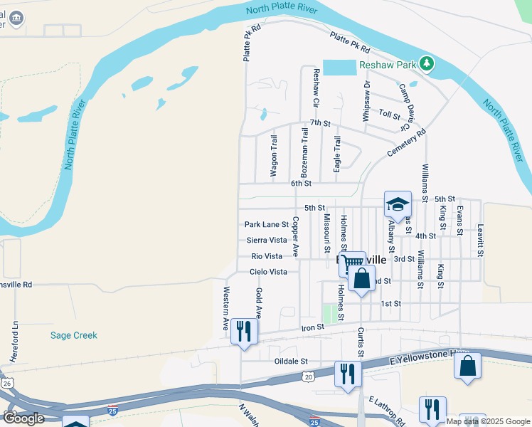 map of restaurants, bars, coffee shops, grocery stores, and more near 1049 5th Street in Casper