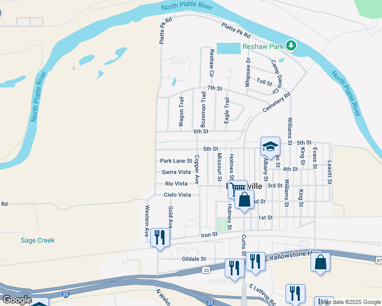 map of restaurants, bars, coffee shops, grocery stores, and more near 929 5th Street in Casper