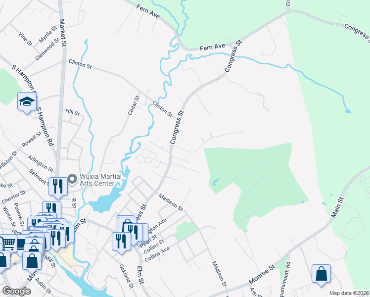 map of restaurants, bars, coffee shops, grocery stores, and more near 2 Warren Avenue in Amesbury