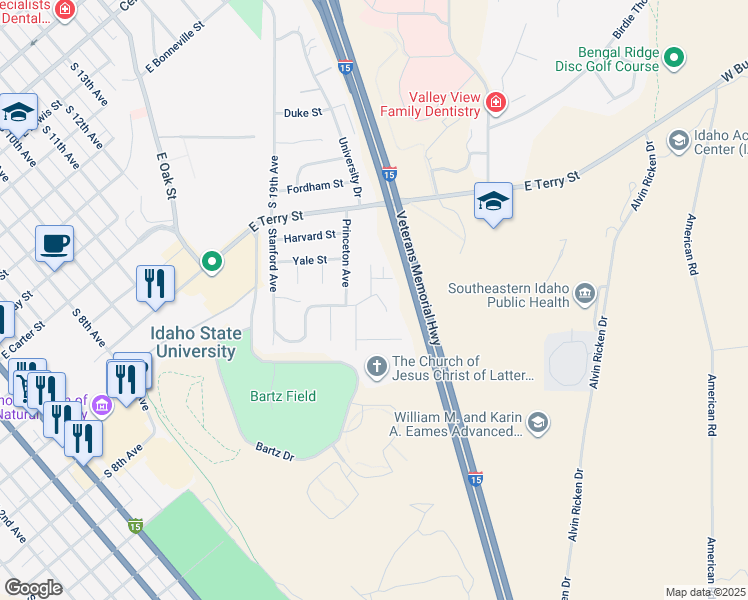 map of restaurants, bars, coffee shops, grocery stores, and more near 131 Drake Avenue in Pocatello