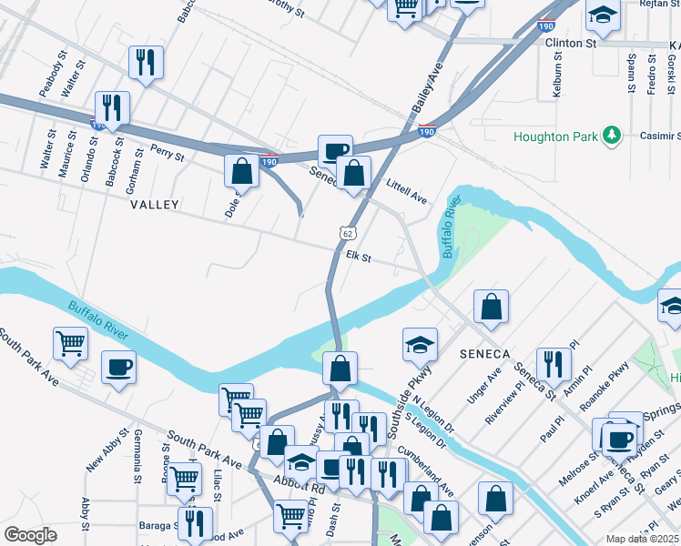 map of restaurants, bars, coffee shops, grocery stores, and more near 34 Melvin Place in Buffalo