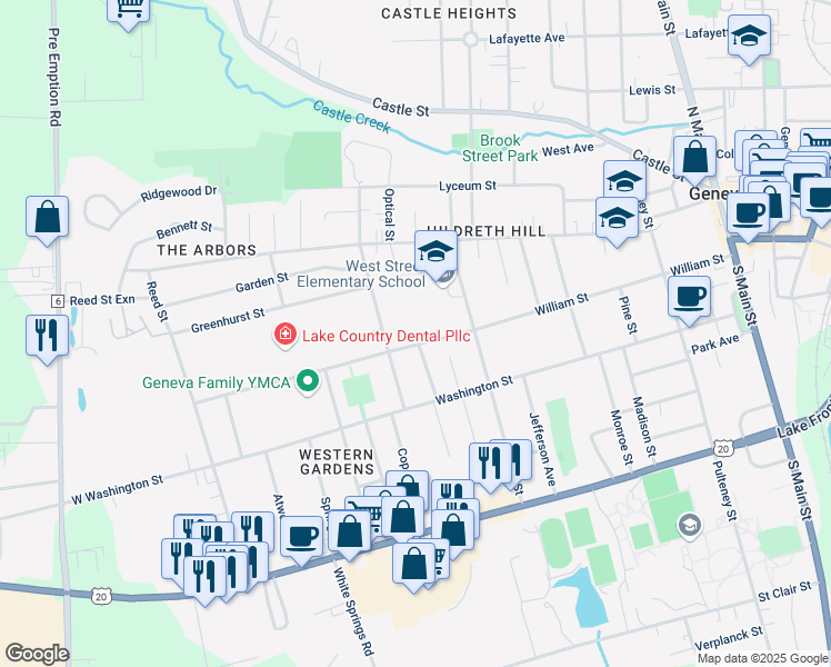 map of restaurants, bars, coffee shops, grocery stores, and more near 195 Nursery Avenue in Geneva