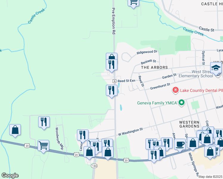 map of restaurants, bars, coffee shops, grocery stores, and more near 784 Pre Emption Road in Geneva