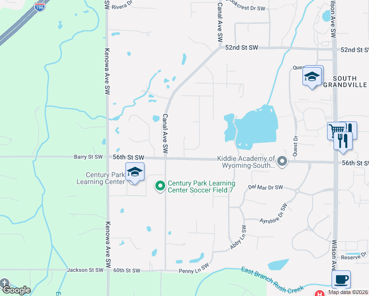 map of restaurants, bars, coffee shops, grocery stores, and more near 4573 56th Street Southwest in Wyoming