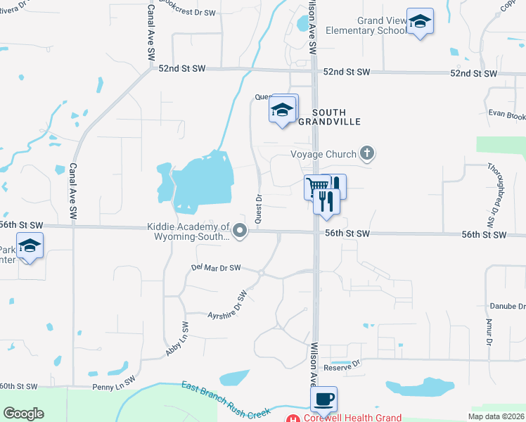 map of restaurants, bars, coffee shops, grocery stores, and more near 5554 Quest Drive in Wyoming