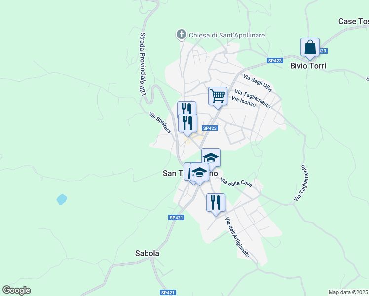 map of restaurants, bars, coffee shops, grocery stores, and more near 3 Via Castel Petroso in San Terenziano