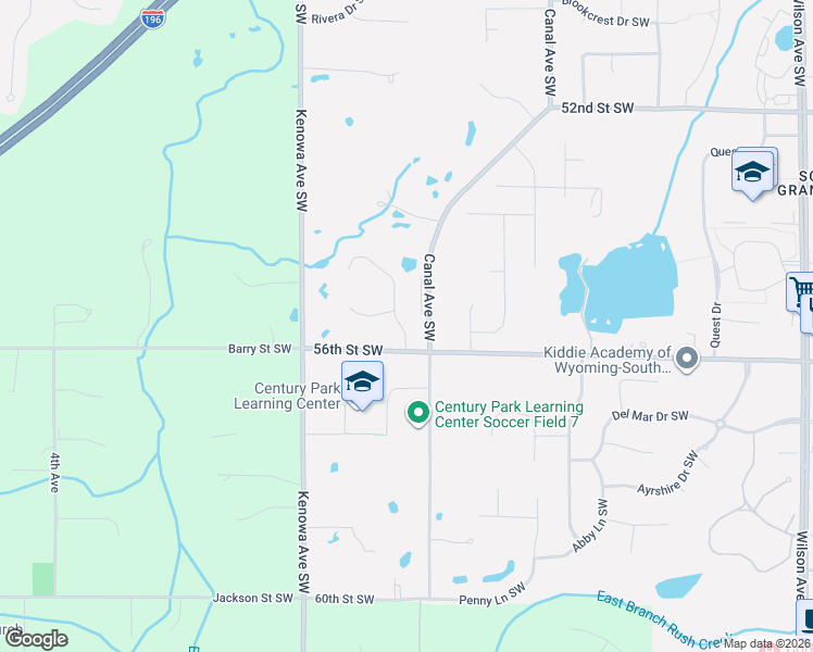 map of restaurants, bars, coffee shops, grocery stores, and more near 4635 56th Street Southwest in Wyoming