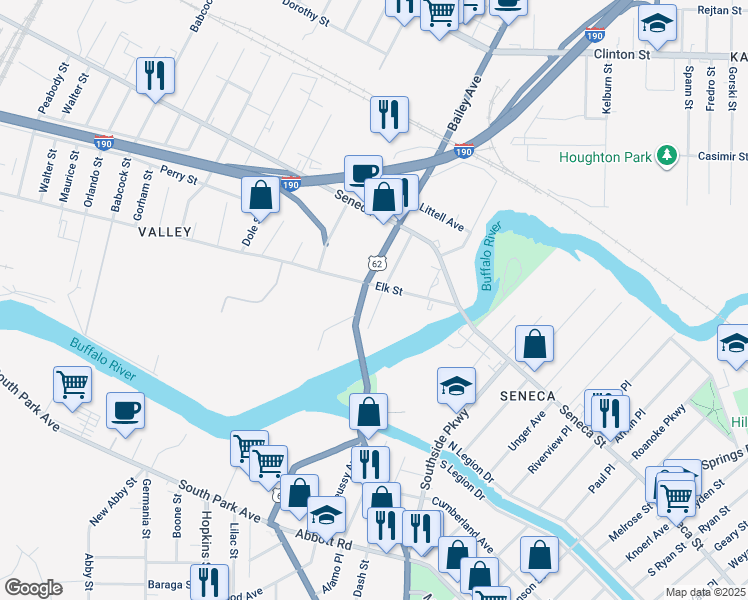map of restaurants, bars, coffee shops, grocery stores, and more near 34 Melvin Place in Buffalo