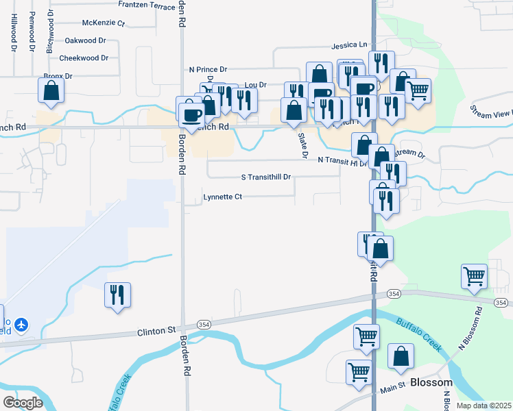 map of restaurants, bars, coffee shops, grocery stores, and more near 53 Lynnette Court in Buffalo