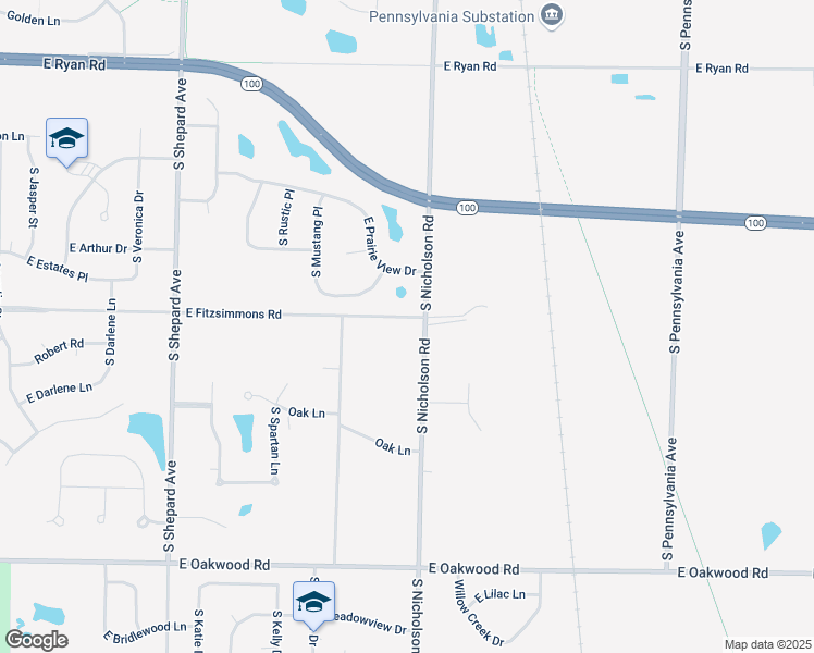 map of restaurants, bars, coffee shops, grocery stores, and more near 9941 South Nicholson Road in Oak Creek