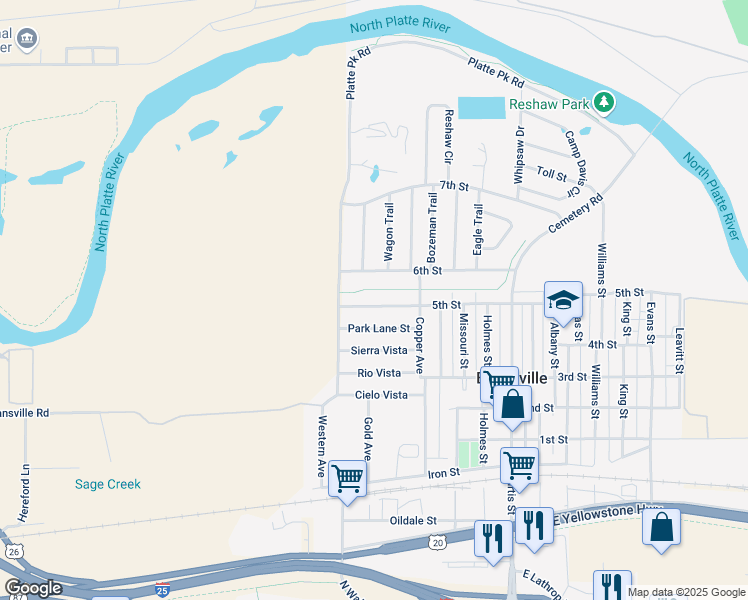 map of restaurants, bars, coffee shops, grocery stores, and more near 1049 5th Street in Casper