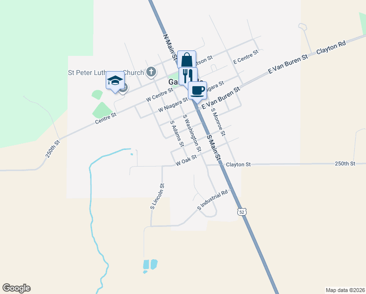 map of restaurants, bars, coffee shops, grocery stores, and more near 400 South Adams Street in Garnavillo