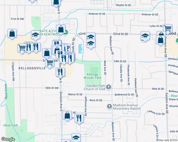 map of restaurants, bars, coffee shops, grocery stores, and more near in Grand Rapids