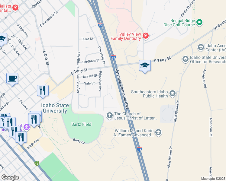 map of restaurants, bars, coffee shops, grocery stores, and more near 131 Drake Avenue in Pocatello