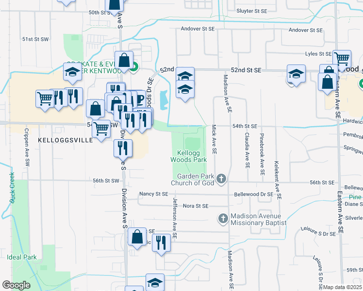 map of restaurants, bars, coffee shops, grocery stores, and more near in Grand Rapids