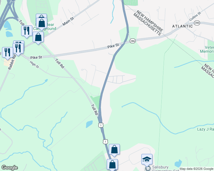 map of restaurants, bars, coffee shops, grocery stores, and more near 182 Lafayette Road in Salisbury