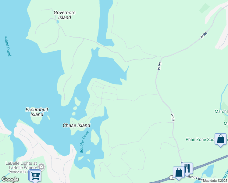 map of restaurants, bars, coffee shops, grocery stores, and more near 2 Ledge Road in Atkinson