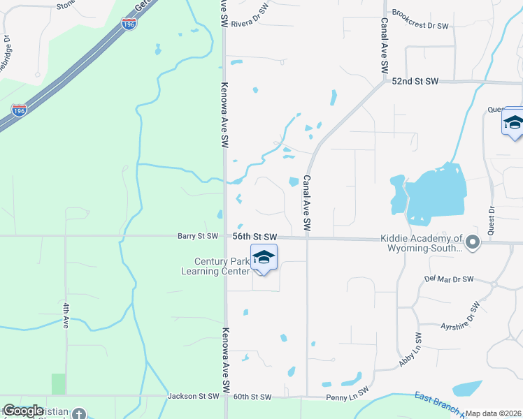 map of restaurants, bars, coffee shops, grocery stores, and more near 4725 56th Street Southwest in Wyoming