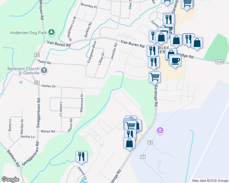 map of restaurants, bars, coffee shops, grocery stores, and more near 24 Oak Hill Drive in Schenectady