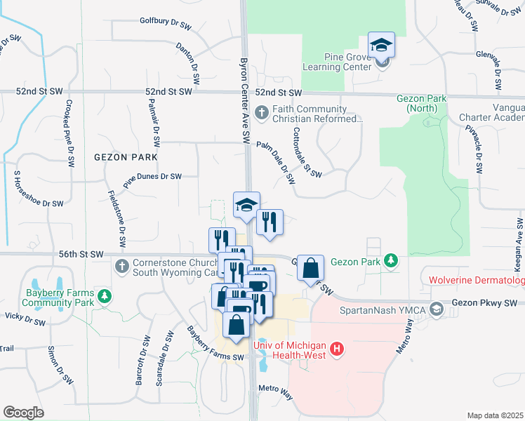 map of restaurants, bars, coffee shops, grocery stores, and more near 2380 Aurora Pond Drive Southwest in Wyoming