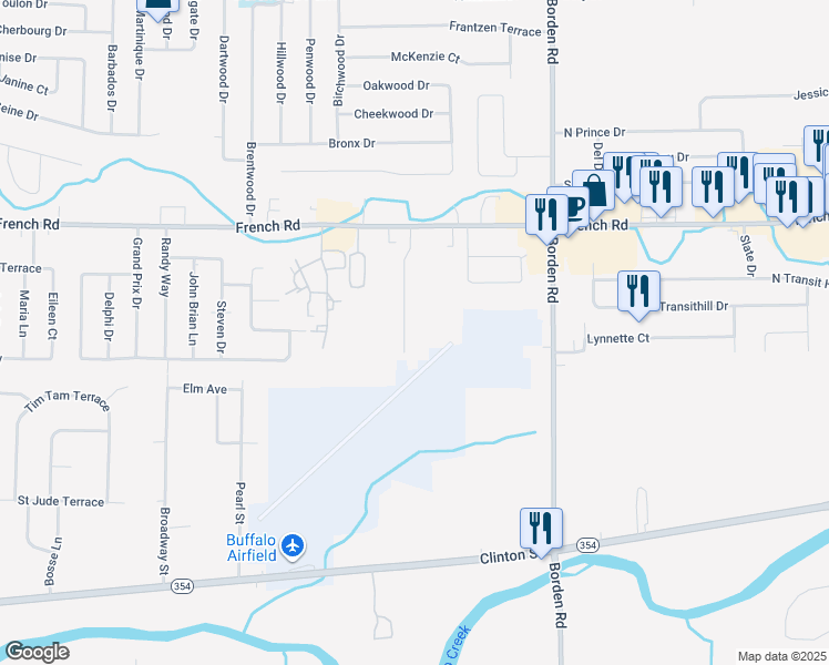 map of restaurants, bars, coffee shops, grocery stores, and more near 53 Pheasant Lane in Buffalo