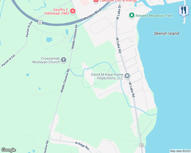 map of restaurants, bars, coffee shops, grocery stores, and more near 3391 Middle Cheshire Road in Canandaigua