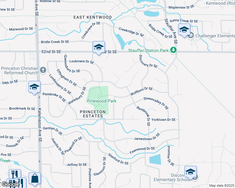 map of restaurants, bars, coffee shops, grocery stores, and more near 2048 Waterbury Drive Southeast in Kentwood
