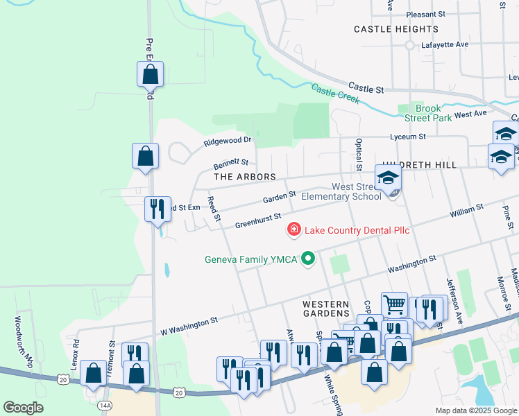 map of restaurants, bars, coffee shops, grocery stores, and more near 106 Garden Street in Geneva