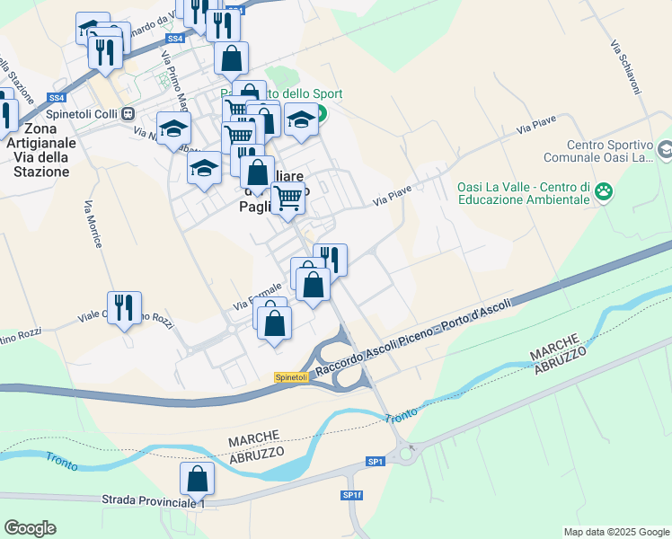 map of restaurants, bars, coffee shops, grocery stores, and more near 43 Via del Lavoro in Pagliare del Tronto