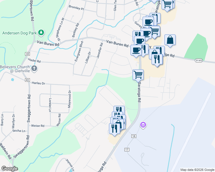 map of restaurants, bars, coffee shops, grocery stores, and more near 24 Oak Hill Drive in Schenectady