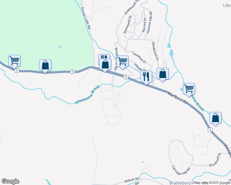 map of restaurants, bars, coffee shops, grocery stores, and more near 50 Westgate Drive in Brattleboro