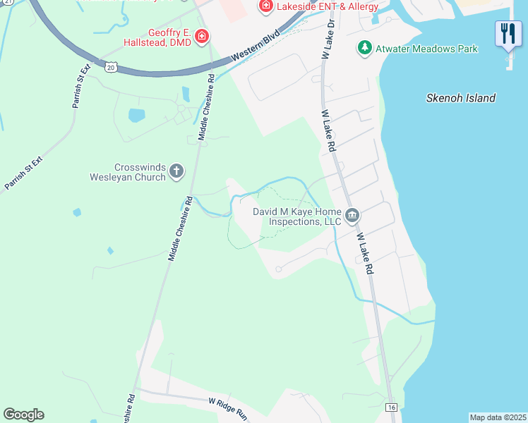 map of restaurants, bars, coffee shops, grocery stores, and more near 3391 Middle Cheshire Road in Canandaigua