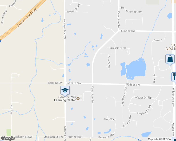 map of restaurants, bars, coffee shops, grocery stores, and more near 5511 Canal Avenue Southwest in Wyoming