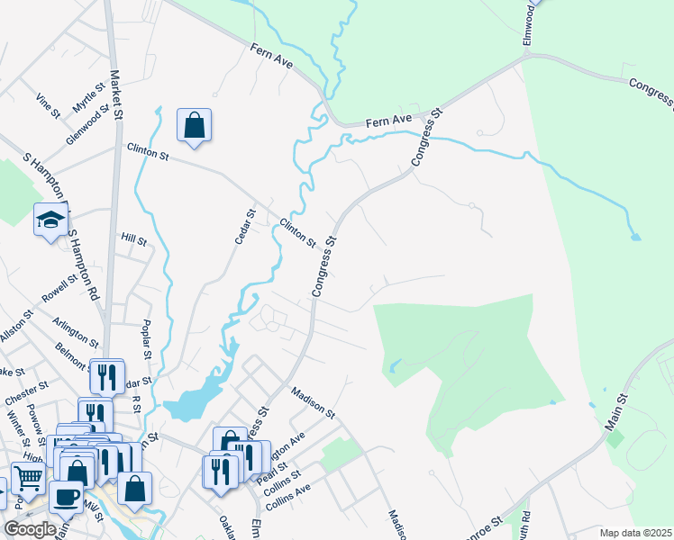 map of restaurants, bars, coffee shops, grocery stores, and more near 84 Congress Street in Amesbury