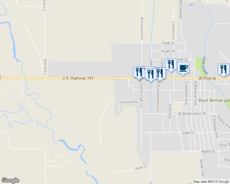 map of restaurants, bars, coffee shops, grocery stores, and more near 1400 Wilson Street in Pinedale