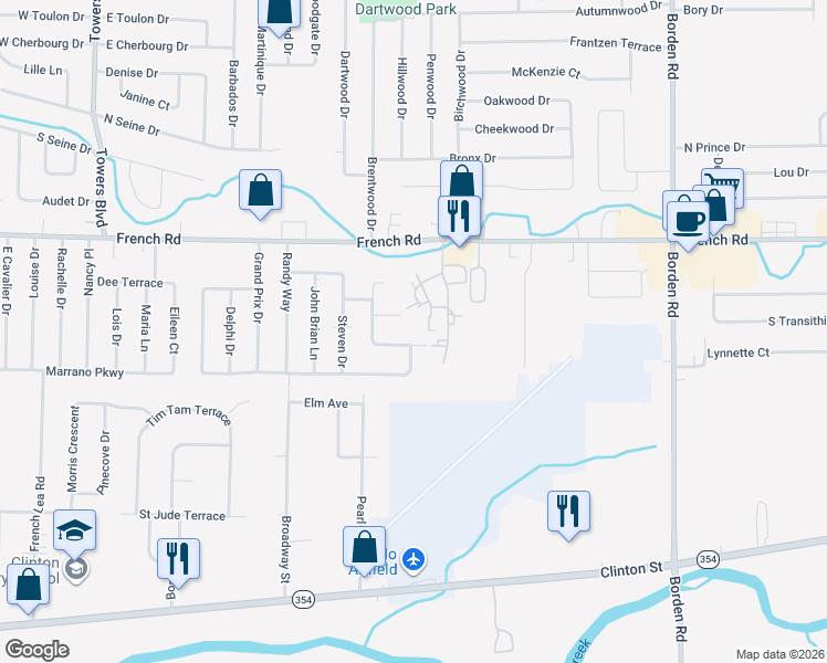map of restaurants, bars, coffee shops, grocery stores, and more near 62 Haley Lane in Cheektowaga