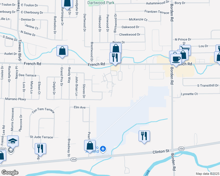 map of restaurants, bars, coffee shops, grocery stores, and more near 62 Haley Lane in Cheektowaga