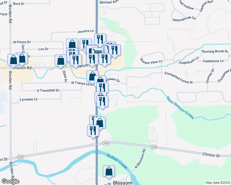 map of restaurants, bars, coffee shops, grocery stores, and more near 112 Slate Bottom Drive in Depew