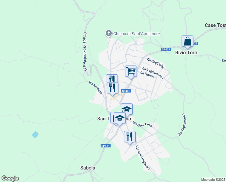 map of restaurants, bars, coffee shops, grocery stores, and more near 15 Piazza Umberto I in San Terenziano