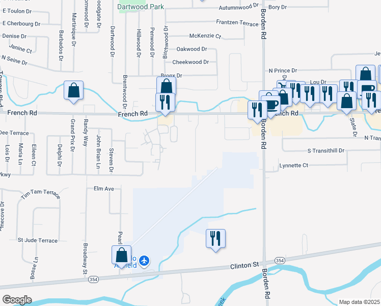 map of restaurants, bars, coffee shops, grocery stores, and more near 56 Pheasant Lane in Buffalo