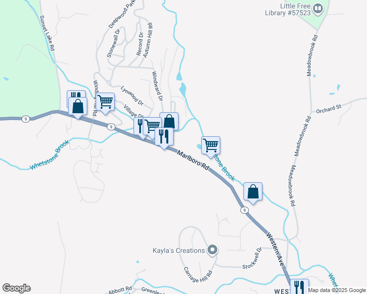 map of restaurants, bars, coffee shops, grocery stores, and more near 225 Marlboro Road in West Brattleboro