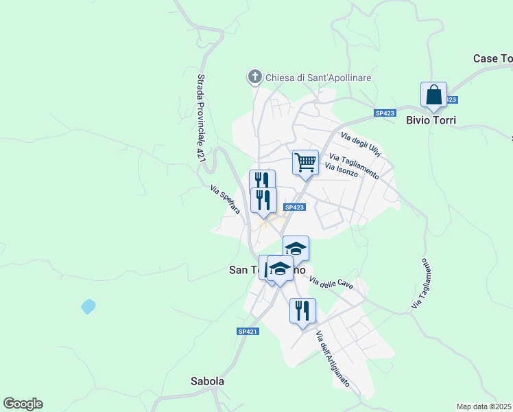 map of restaurants, bars, coffee shops, grocery stores, and more near 15 Piazza Umberto I in San Terenziano