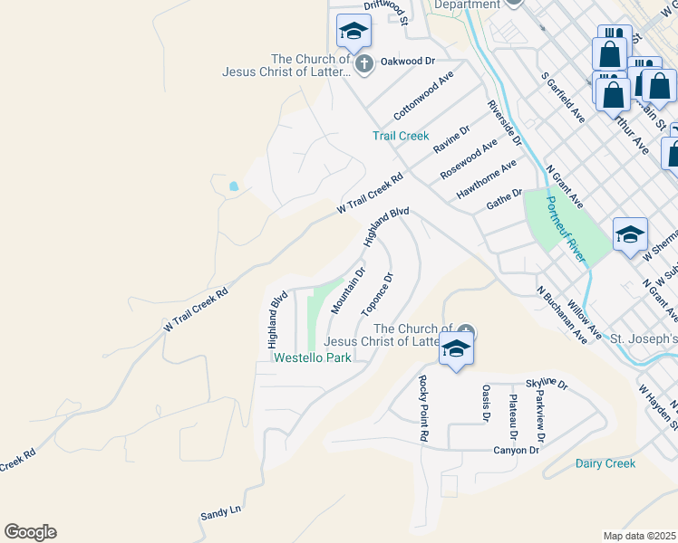 map of restaurants, bars, coffee shops, grocery stores, and more near 834 Highland Boulevard in Pocatello