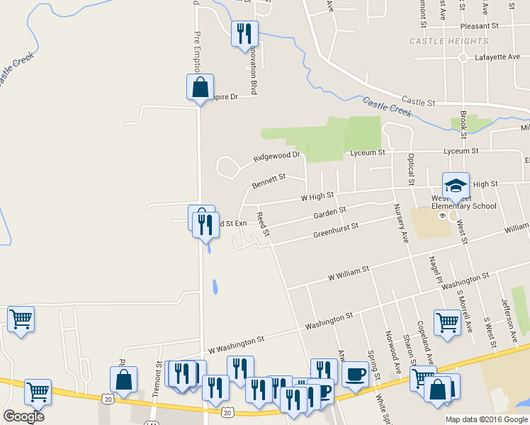 map of restaurants, bars, coffee shops, grocery stores, and more near 261 Reed Street in Geneva